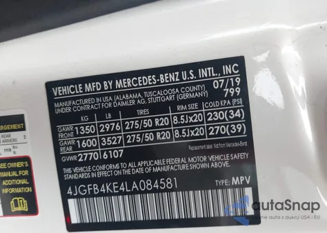 2020 Mercedes-Benz Gle 350 4Matic z USA, uszkodzony, nr VIN 4JGFB4KE4LA084581